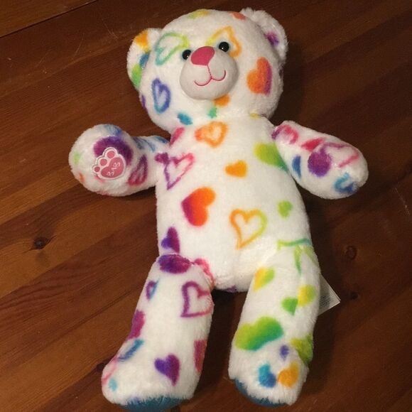 Build a Bear Multicolored Hearts Bear Plush - Picture 1 of 9